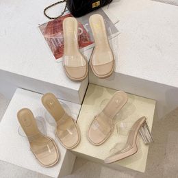 clear wedding sandals Australia - Sandals 2021 Clear Heels Slippers Women Summer Shoes Woman Transparent High Pumps Wedding Shoe Size 35-39