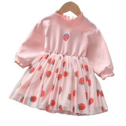 Girls dress spring children's princess western style baby girl strawberry skirt cartoon and autumn P4516 210622