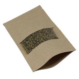 50pcs/lot 12x20cm Stand Up Kraft Paper Zipper Reusable Food Grade Packaging Bag for Dry Food Craft Paper Storage Pouches with