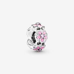 New Arrival 100% 925 Sterling Silver Pink Magnolia Spacer Charm Fit Pandora Original European Charm Bracelet Fashion Jewelry Accessories