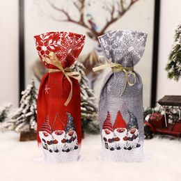 Christmas Wine Bottle Cover Gnomes Pattern Champagne Gift Bag Xmas Table Ornaments Dinner Party Decoration KDJK2110