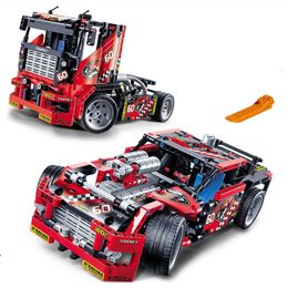 2 In 1 Transformable Car Model Building Block Sets Decool 608pcs Race Truck Car Compatible Technic 3360 DIY Toys Gift Q0624