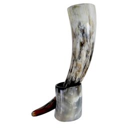 Natural Viking Drinking Horn with Stand Cups Ale Beer Wine Goblet Chalice Tankard Ox Horn Beaker Vessels 210821