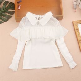 New Arrival Spring Chiffon White Blouse for Junior School Student Casual Basic Shirts Toddler Baby Teenage Bow Clothes 13Y 210306