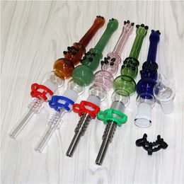 14mm Glass Nectar Concentrate Smoke Pipe with Stainless Steel Tip Quartz Tips Dab Straw Oil Rigs Silicone Smoking Nectar Pipes Bong