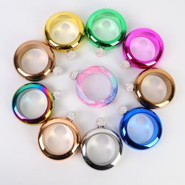 20pcs Bracelet Mini Hip Flask 304 Stainless Steel 3.5oz With Rhinestone Lid Colourful Flasks Fashion Round Pot Creative Portable Wine Bottle