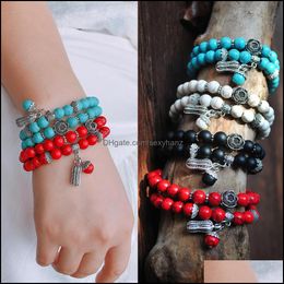 Beaded, Strands Bracelets Jewelrylovers Flower And Fruit 2 Combination Set Turquoise Beaded Elastic Retro Bracelet Drop Delivery 2021 Kicxe