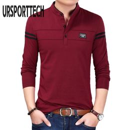 URSPORTTECH T Shirt Men Long Sleeve Spring Autumn Solid Tshirt Men's Clothing Mandarin Collar T-Shirts Tops Polo T Shirt for Men 220312