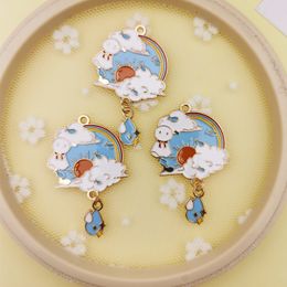 6pcs Cartoon Sunny Doll Floating Waterdrop Enamel Charms Drop Oil Alloy Pendants Dangle DIY Jewellery Earring Necklace Accessories