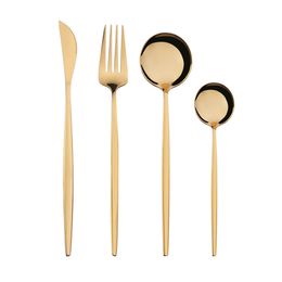 Golden Silver Western Dinnerware Durable Stainless Steel Flatware Knife Fork Soup Dessert Ice Cream Spoon Teaspoon Cutlery Tableware Home Restaurant JY1023