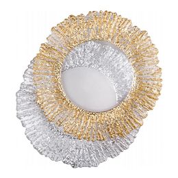 silver decorative tray UK - Silver Gold Bark Edge Decorative Charger Plate Flower Shape Glassware Floral Tray for Wedding Party Anniversary
