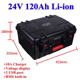 Waterproof 24V 120Ah Lithium ion battery 3.7V Li-po battery pack bms 150A for 3000W 2500W fishing boat motor RV+10A Charger
