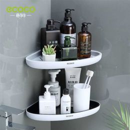 ECOCO Corner Bathroom Organiser Shelf Shampoo Cosmetic Storage Rack Wall Mounted Kitchen Household Items Accessories 211112