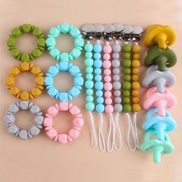 Baby Teethers Newborn Baby Pacifier Clip Silicone Pacifier Teether Beads Bracelet 3pcs Sets Pacifier Chain Holder Baby Shower Gift DW6455