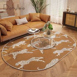 Carpets Diphylleia Light Luxury Living Room Oval Orange Carpet Modern Leopard Abstract Art Coffee Table Floor Mat Dirty Easy Care