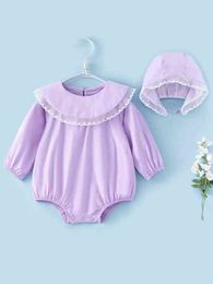 Baby Contrast Lace Bishop Sleeve Bodysuit With Hat SHE