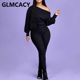 Women Long Sleeve One Shoulder Bodycon Jumpsuit Chic Casual Overall 210702