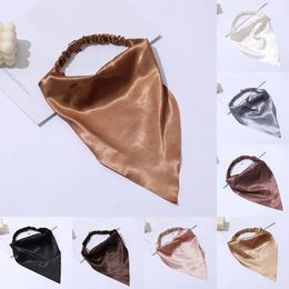 Solid Colour Satin Scrunchies Hair Scarf Headband Elastic Hair Band Triangle Turban Headwrap Headbands Women Hair Accessories