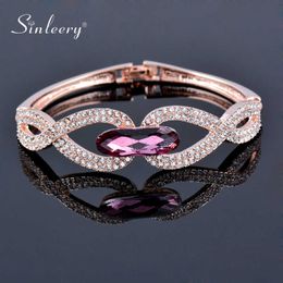 Sinleery Luxury Hollow Infinity Bangle Cuff for Women Rose Gold Colour Purple Crystal Bracelets Best Friends Gifts Sl093 Ssa Q0719