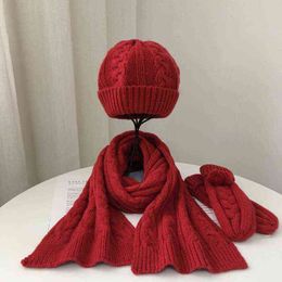 Adult Winter Hat Scarf Gloves Set Combination Fashion Warm Thick Sold Cashmere Knitted Beanies Neck Men Women 3pcs/set