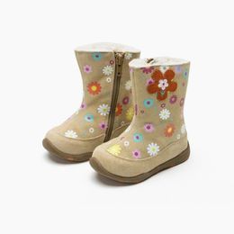 NEW 1pair Children girl Genuine Leather Snow Boot , lovely kids Girl wool winter warm Boot 210315