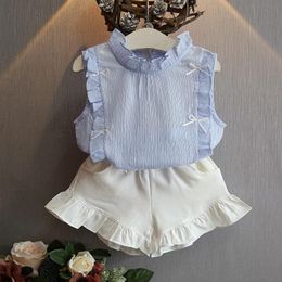Clothing Sets Summer Girls' Clothes Bow Tie Ruffled Sleeveless Top+ Shorts 2PCS Suit Toddler Baby Kids Outfits Children's