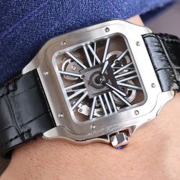 Watch Mens Watch Fully Automatic Mechanical Watches Hollow Design Sapphire Double Folding Clasp Stainless Steel Strap Leather Wristband Waterproof