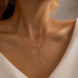 Classical Square Pendant Necklace for Women New Hollow Geometric Drop Earring Wedding Jewelry Set Accessories