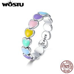 -Wostu 925 Sterling Silber Multi-Color Rainbow Heart Finger Ringe Für Frauen Mode Jubiläum Ring Schmuck Geschenk CQR444