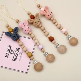 Baby Pacifier Clips beech Pacifiers Soother Cartoon rabbit woodiness Holder Beaded Clip Chain Nipple Teether Dummy Strap Chains Infant Shower Gift