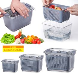 Fresh-Keeping Plastic Storage Box Refrigerator Fruit Vegetable Cleaning Drain Crisper Storage Containers With Lid for VIP 210315