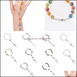 Beaded, Strands Bracelets Jewellery 10Styles Catholic Rosary Prayer Beads Bracelet Cross Imitation Pearl Acrylic Bangles Fashion Wristband For