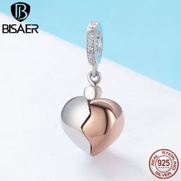 BISAER Romantic 925 Sterling Silver Lock Key Of Love Heart Pendant Charms Lock Shape fit for DIY Silver Jewelry Making ECC844 Q0531