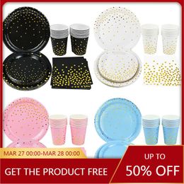 Disposable Dinnerware 40Pcs Party Tableware Set Gold Cups Plates Paper Napkins For Wedding Adult Kids Birthday Decorations