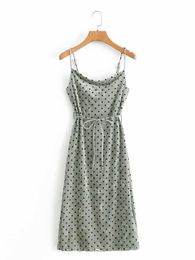Spring Summer Holiday Dress Cross Spaghetti Strap Women's Dot A-Line es for Female Party Sashes 210607