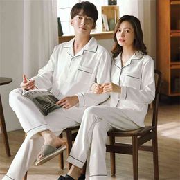 Spring 100% Cotton Couple Pyjamas for Men and Women 2 Pcs Pijamas Set Lounge Bedroom Home Clothes Pure Pyjamas 210830