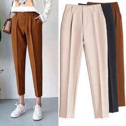 Women's Casual Harem pants Spring Summer Fashion Loose Ankle-length Trousers Female Classic High Elastic Waist Black Camel Beige 211124