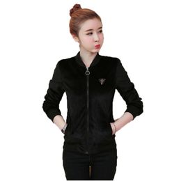 Women jacket pink black M-4XL plus size tops coat autumn winter Gold velvet korean V neck leisure fashion LR669 210531