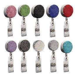 Diamond Badge Keychain Pendant Party Favour Retractable Pull ID Badges Holder With Clip Office Supplies 9 Colours mixed