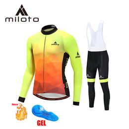2024 Fluo yellow Miloto Winter Bicycle Jersey Set Bike Cycling Team Thermal Fleece Long Sleeve Sportswear Autumn Racing Pro Suit for Men
