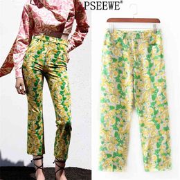 Za Pants For Women Floral Print High Waist Woman Summer Vintage Pockets Straight Leg Trousers Female Suit 210925