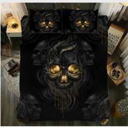 Dropshipping King Size Bed 3D black Sugar skull Duvet cover Pillowcase AU Queen Skull Bedding Set king queen size love 210309