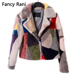 Real Fur Sheepskin Coats for Women Winter Fashion Wool Coat Female Warm Outwear Patchwork Sheep Shearing Jacket 210816