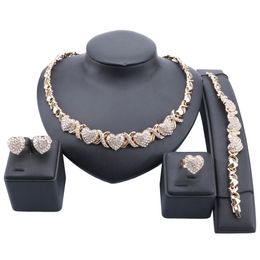 Women's Wedding Bridal Crystal Heart Cluster Statement Necklace Dangle Earrings Bracelet Ring Party Jewellery Set