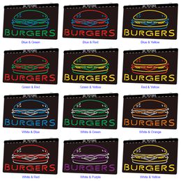 TC1353 Burgers Open Bar Light Sign Dual Color 3D Engraving