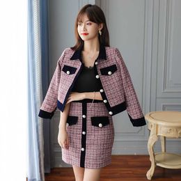 Autumn winter Women Tracksuits Outfits short Jacket Coat + Skirt Two Piece Set Female Vintage Woollen Suits Sets Clothes 210529