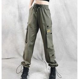 Spring Army Green Cargo Pants Female Streetwear Casual for Women Ribbon Loose Trousers High Waist Sweatpants 210531