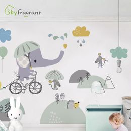 Cartoon baby elephant wall sticker kids room decoration bedroom wall decor self-adhesive stickers for home house decoration 210308