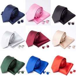 Tie Cravat Cufflinks Set Solid Red Fashion Butterfly Ties for Men Handkerchief Party Man Necktie Gift Wedding Accessories