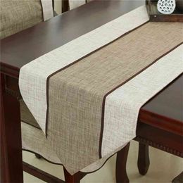 Modern Minimalist Style Retro Cloth Table Runner Chinese Classic Coffee Flag Solid Mat 210709